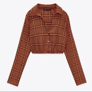 Zara Plaid Crop Shirt Size M